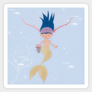 Mermaid and the Beautiful Jellyfish Sticker